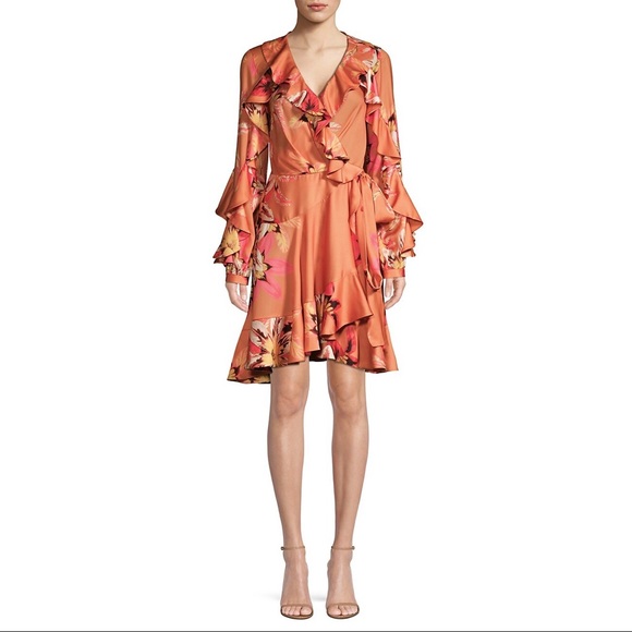 PatBO Floral Carmen Mini Wrap Dress Nude Pink 4 - Picture 8 of 8